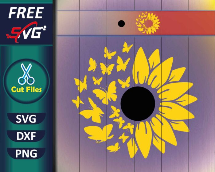 Sunflower SVG Free Butterfly