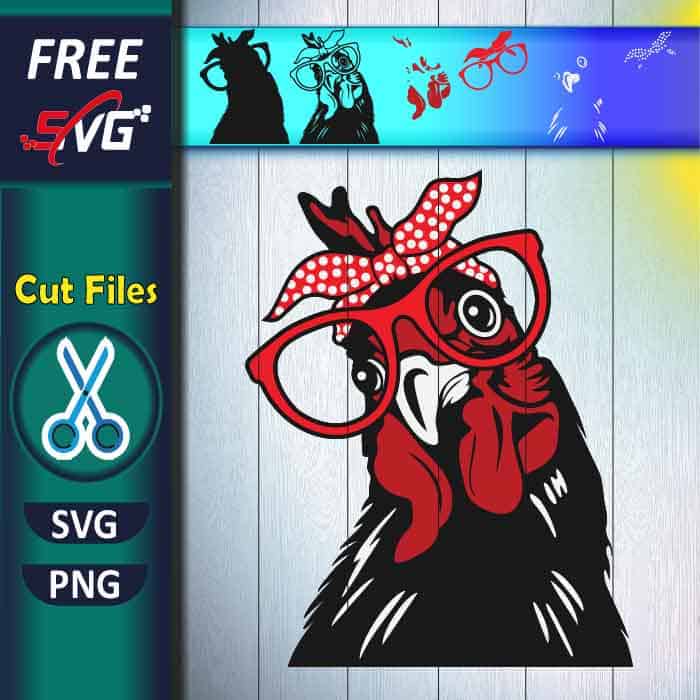 Chicken with Bandana glasses SVG Free for Cricut, Farm animal SVG free