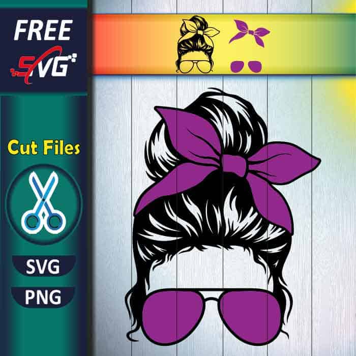 Messy bun mom SVG free, Headband and Sunglasses SVG