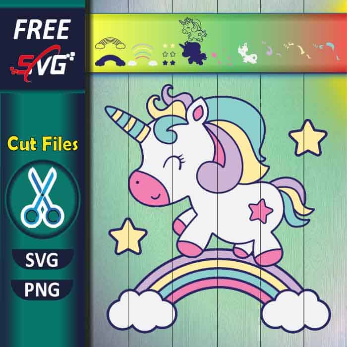 Unicorn on rainbow SVG free, layered unicorn svg free